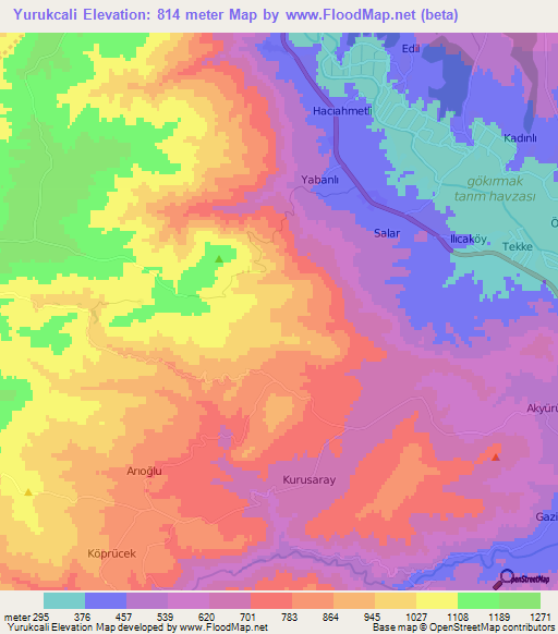 Yurukcali,Turkey Elevation Map