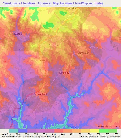 Yurukbayiri,Turkey Elevation Map