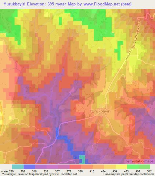 Yurukbayiri,Turkey Elevation Map