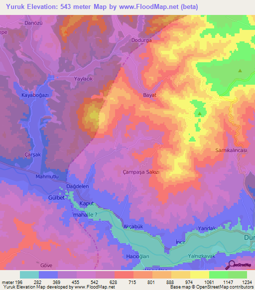 Yuruk,Turkey Elevation Map