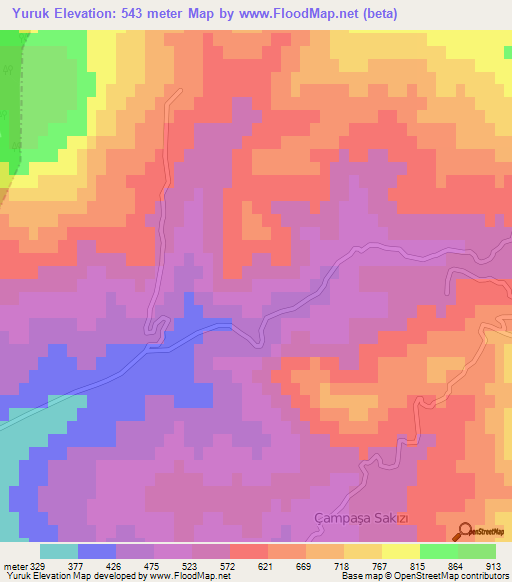 Yuruk,Turkey Elevation Map