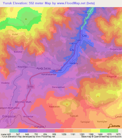 Yuruk,Turkey Elevation Map