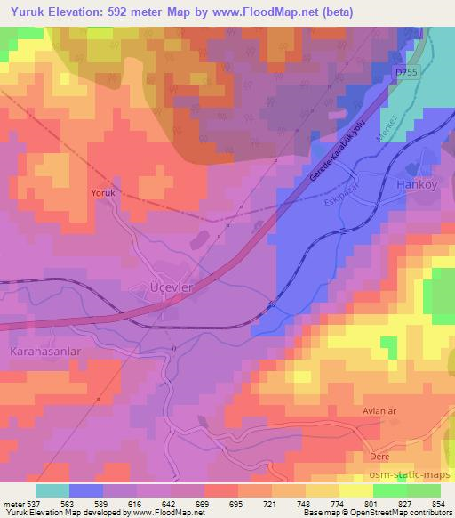 Yuruk,Turkey Elevation Map