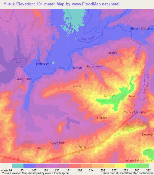 Yuruk,Turkey Elevation Map