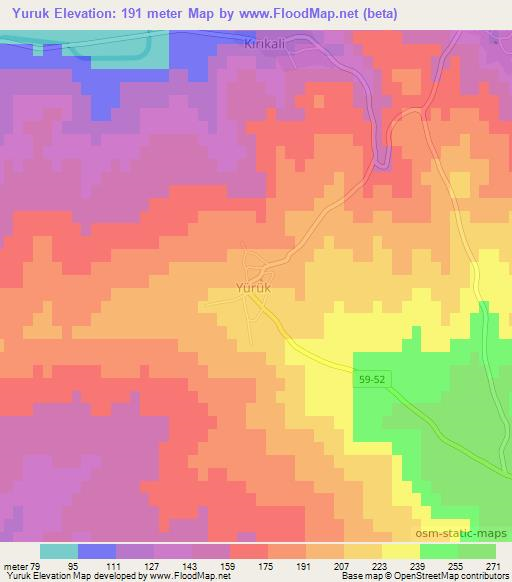 Yuruk,Turkey Elevation Map