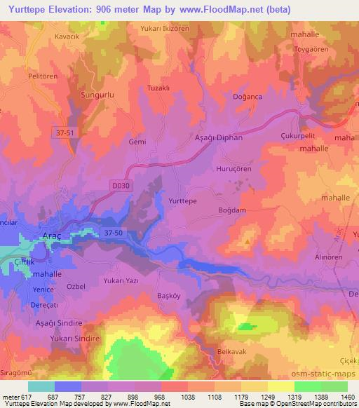 Yurttepe,Turkey Elevation Map