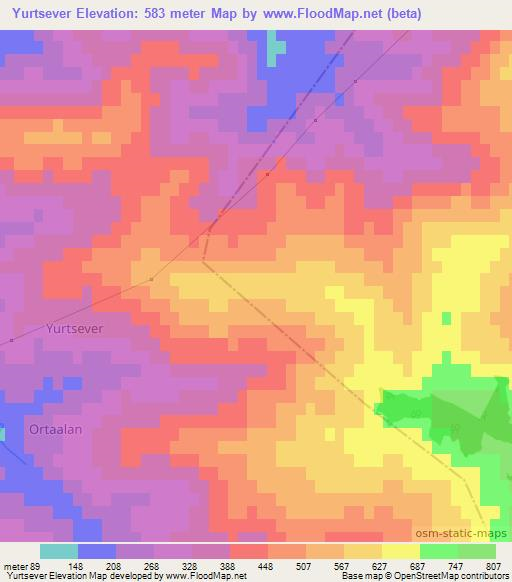 Yurtsever,Turkey Elevation Map