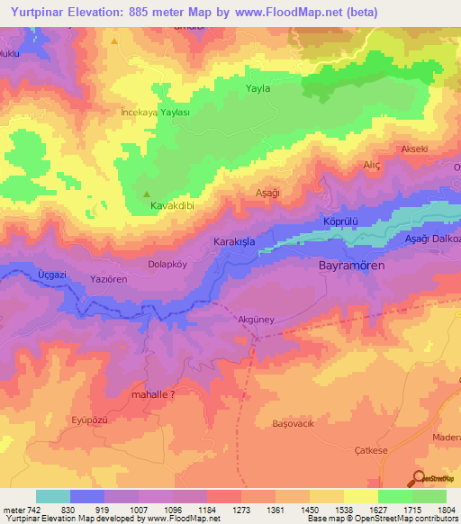 Yurtpinar,Turkey Elevation Map