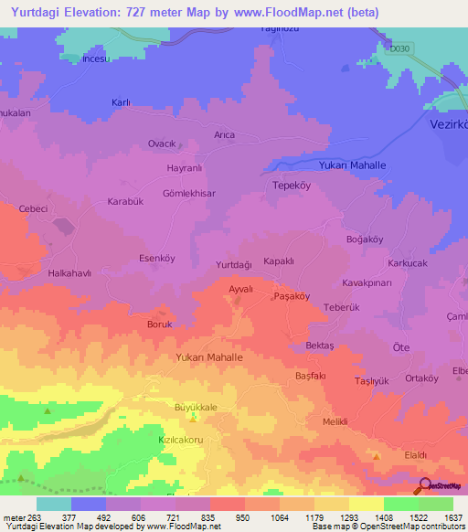 Yurtdagi,Turkey Elevation Map