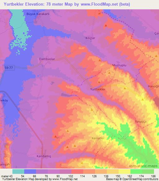 Yurtbekler,Turkey Elevation Map