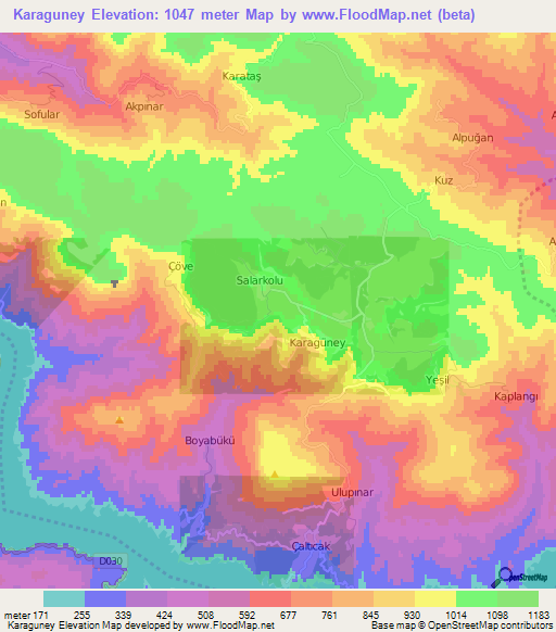 Karaguney,Turkey Elevation Map