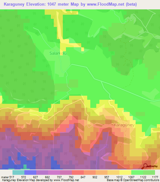 Karaguney,Turkey Elevation Map