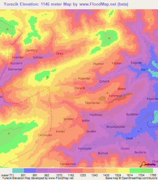 Yurecik,Turkey Elevation Map