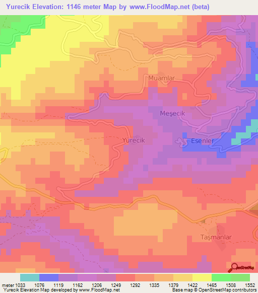 Yurecik,Turkey Elevation Map