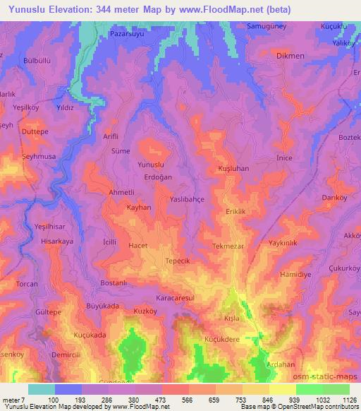 Yunuslu,Turkey Elevation Map