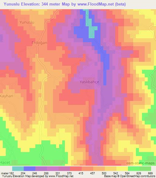 Yunuslu,Turkey Elevation Map