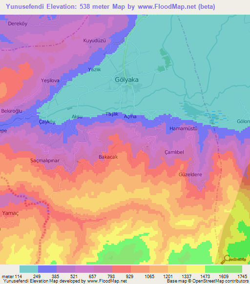 Yunusefendi,Turkey Elevation Map