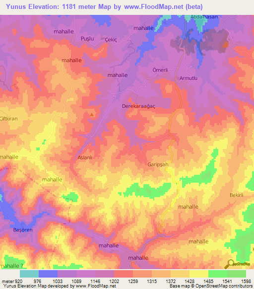 Yunus,Turkey Elevation Map