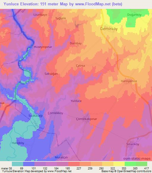 Yunluce,Turkey Elevation Map