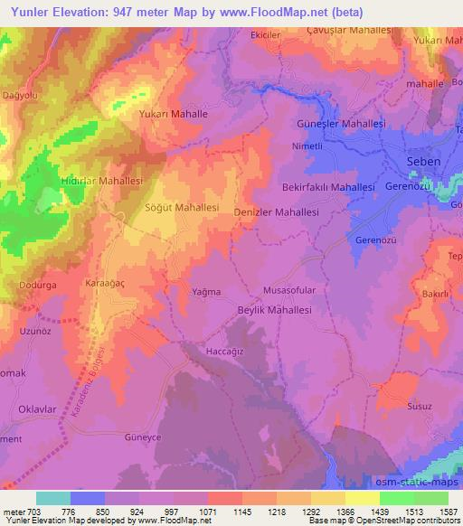 Yunler,Turkey Elevation Map