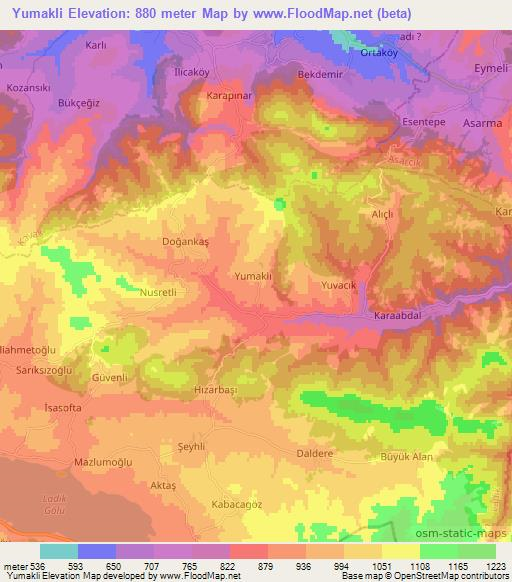 Yumakli,Turkey Elevation Map