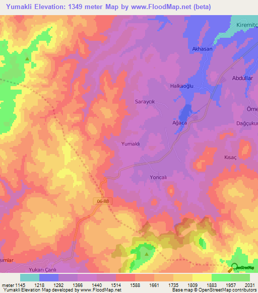 Yumakli,Turkey Elevation Map