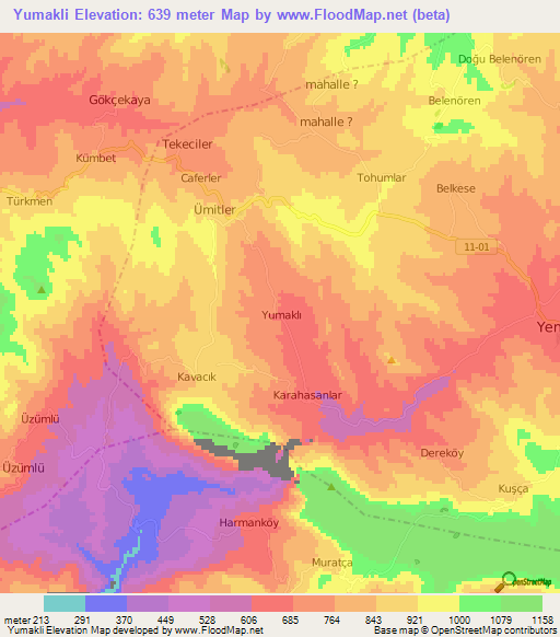 Yumakli,Turkey Elevation Map