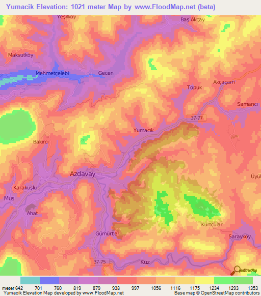 Yumacik,Turkey Elevation Map