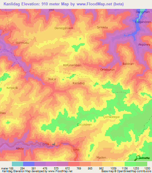 Kanlidag,Turkey Elevation Map