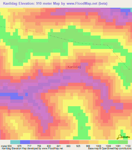 Kanlidag,Turkey Elevation Map