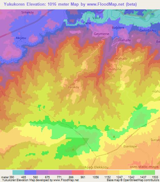 Yukukoren,Turkey Elevation Map