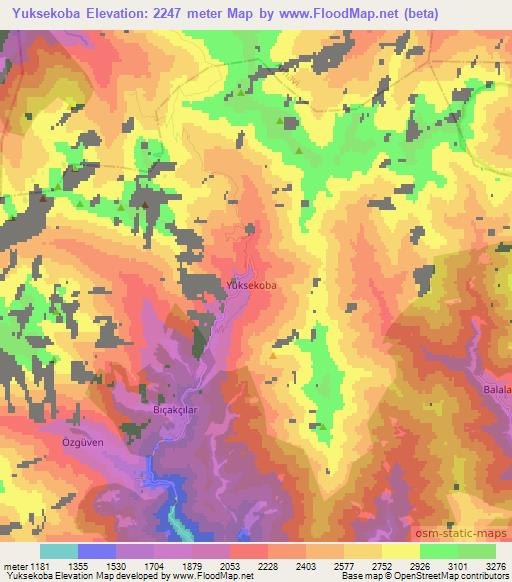 Yuksekoba,Turkey Elevation Map