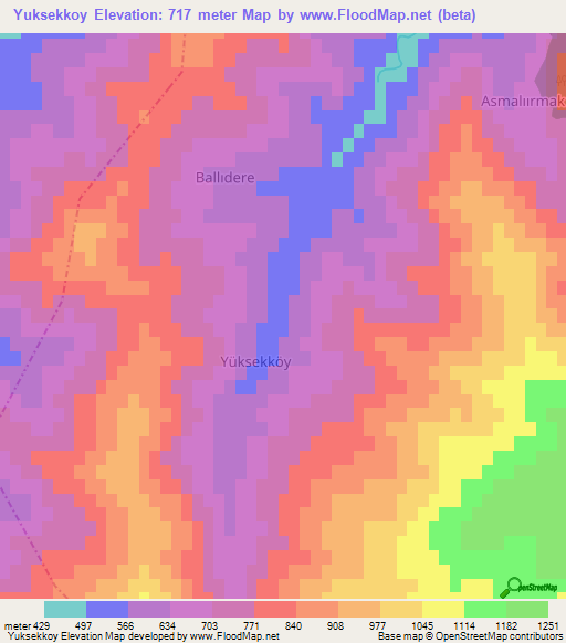 Yuksekkoy,Turkey Elevation Map