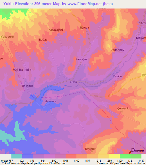 Yuklu,Turkey Elevation Map