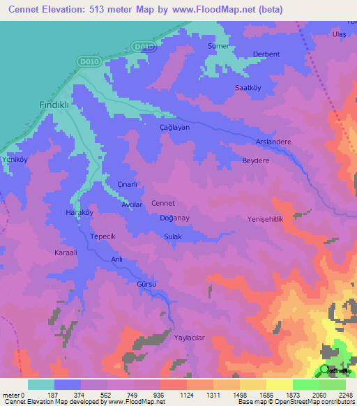 Cennet,Turkey Elevation Map