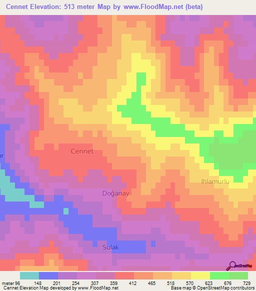 Cennet,Turkey Elevation Map