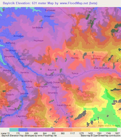 Bayircik,Turkey Elevation Map