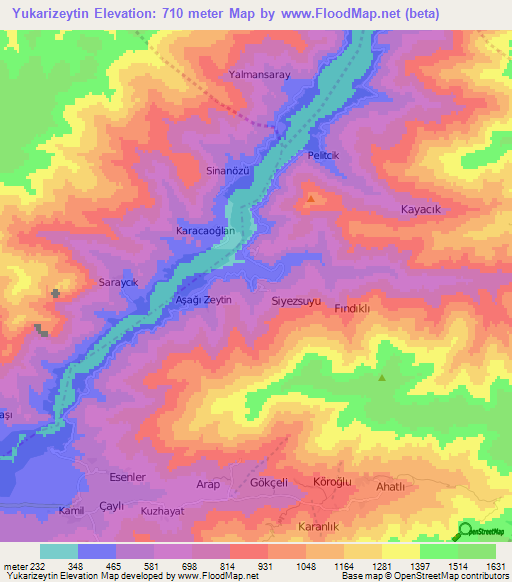 Yukarizeytin,Turkey Elevation Map