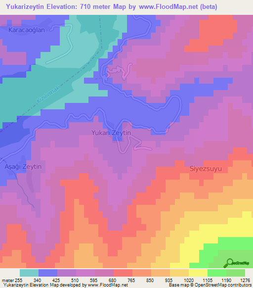 Yukarizeytin,Turkey Elevation Map