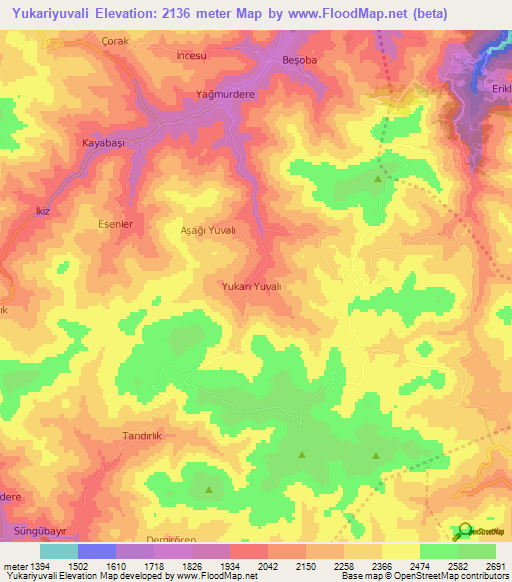 Yukariyuvali,Turkey Elevation Map