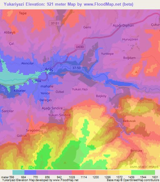 Yukariyazi,Turkey Elevation Map