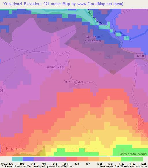 Yukariyazi,Turkey Elevation Map