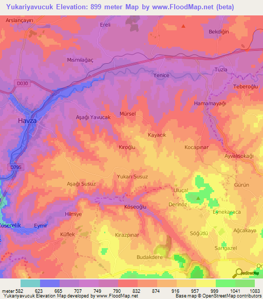 Yukariyavucuk,Turkey Elevation Map