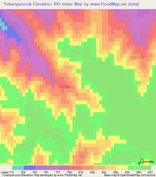 Yukariyavucuk,Turkey Elevation Map