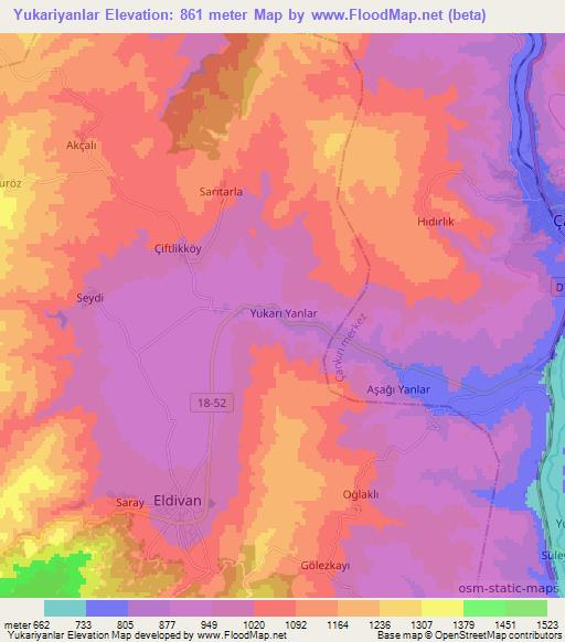 Yukariyanlar,Turkey Elevation Map