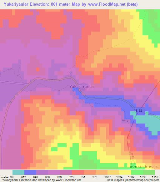 Yukariyanlar,Turkey Elevation Map