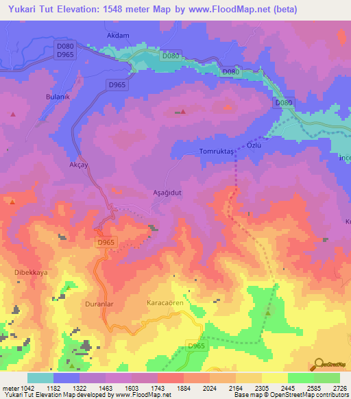 Yukari Tut,Turkey Elevation Map