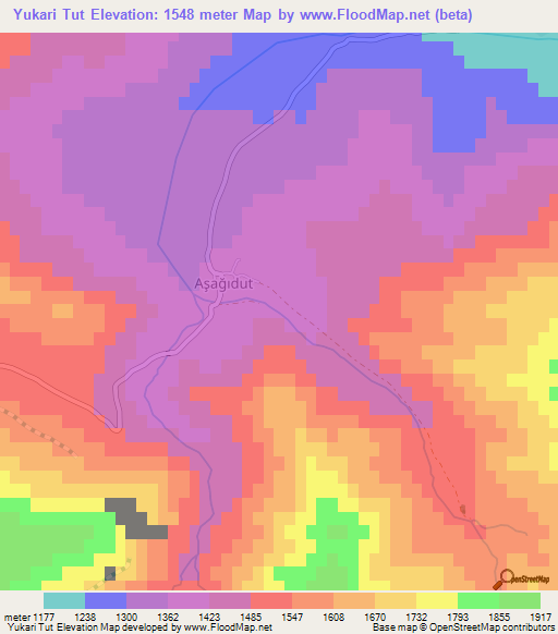 Yukari Tut,Turkey Elevation Map