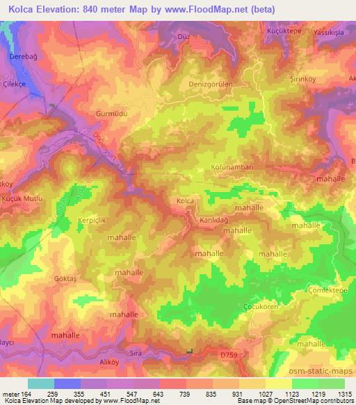 Kolca,Turkey Elevation Map