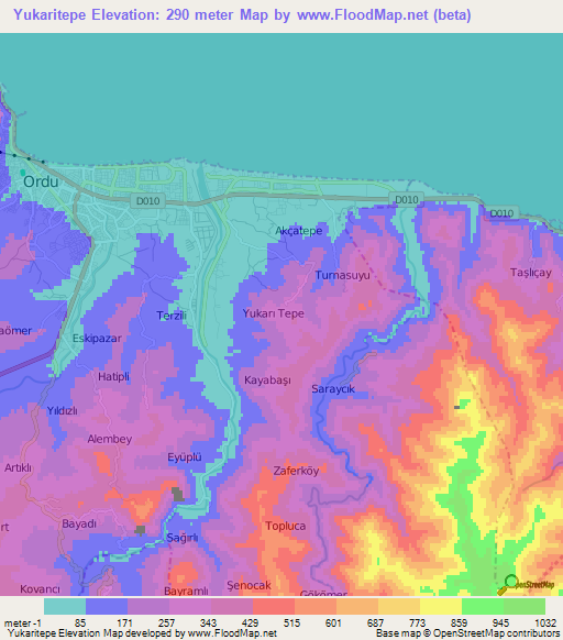 Yukaritepe,Turkey Elevation Map